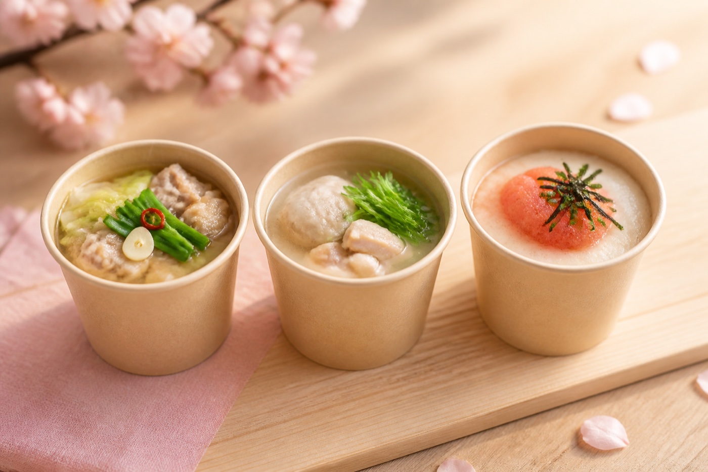 福岡名物の小さなカップが並ぶ食べくらべセット